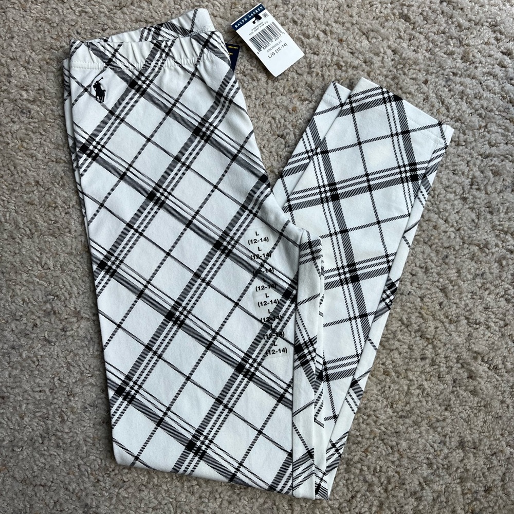 Brand New Youth Girls Ralph Lauren Polo Holiday Plaid Leggings Large